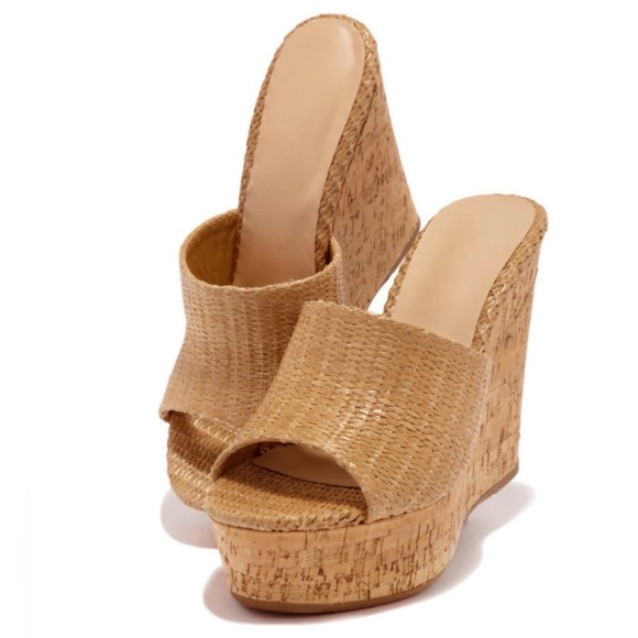 Nude Raffia Cork Platform Wedge - Picture 2 of 9